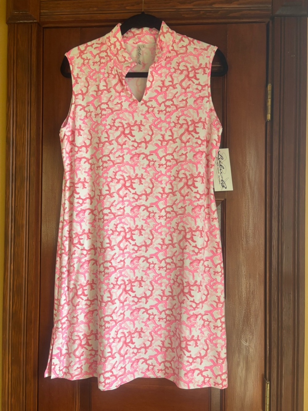 Lulu-B Pink and White Coral-Print Midi Dress